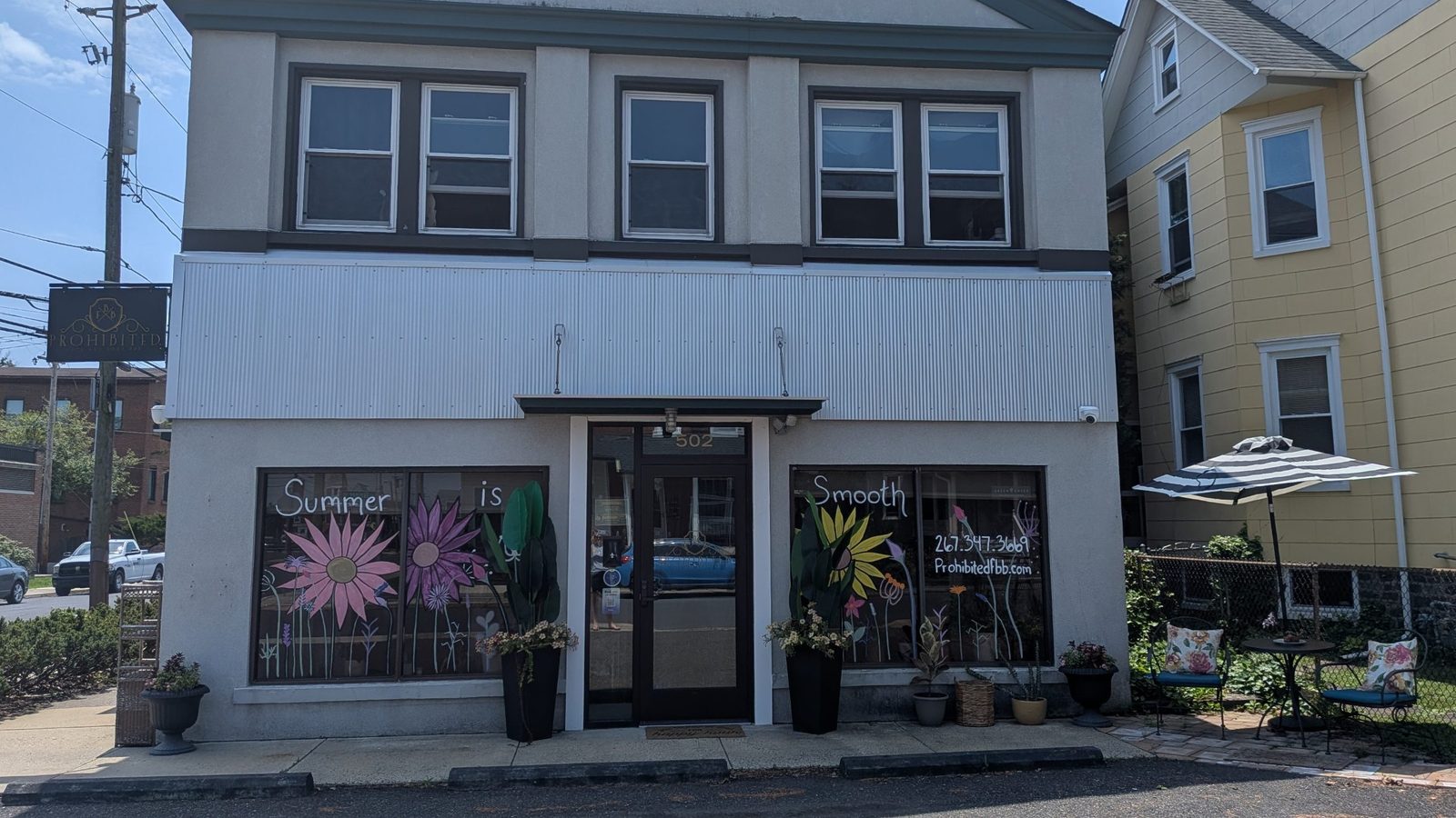 The Prohibited. Face and Body Bar storefront at 502 Juniper Street, Quakertown
